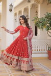 KA 1078 Faux Georgette With Embroidery Zari Sequins Work Gown With Dupatta Wholesale In India  